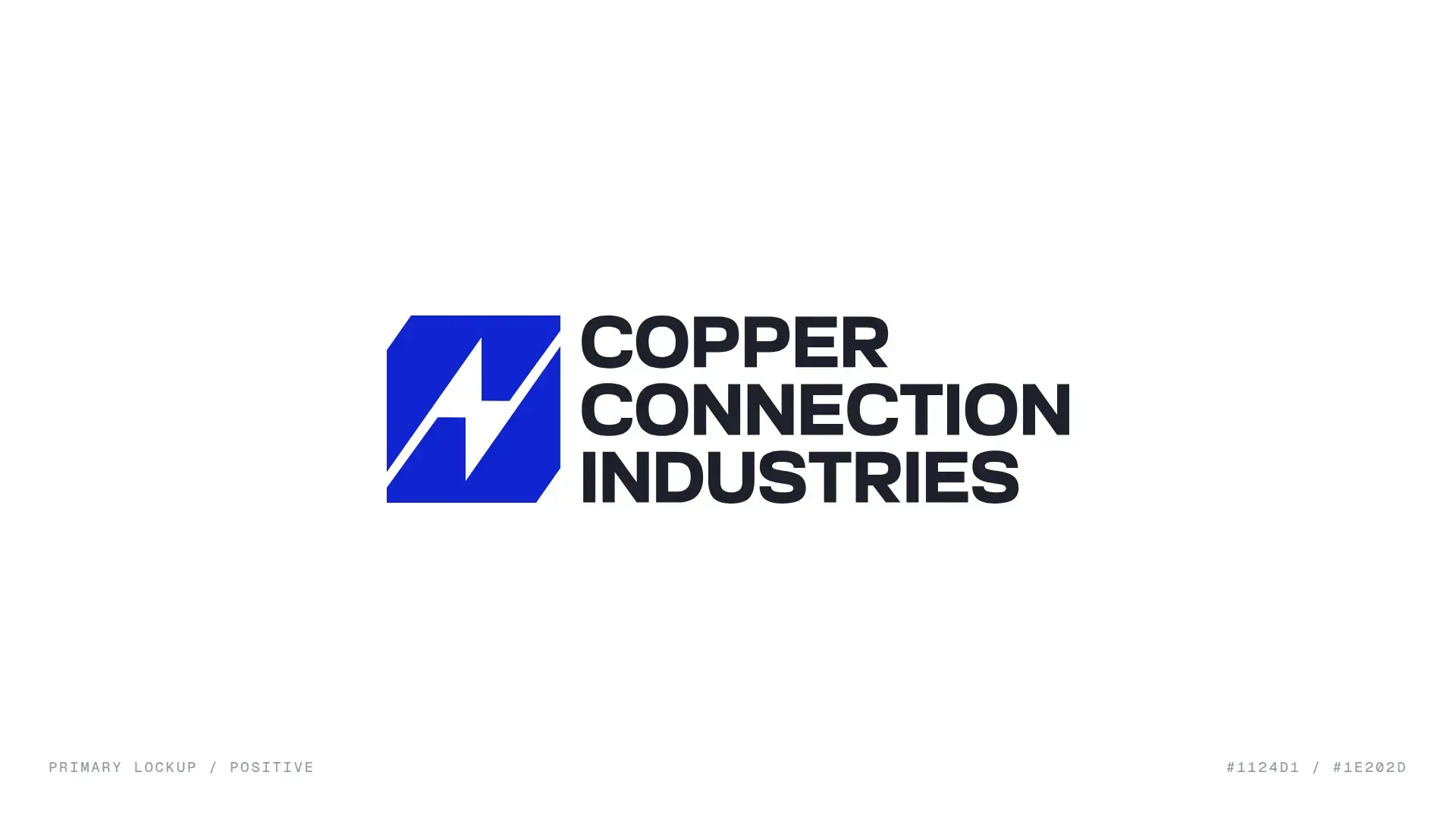 Copper Connection Industries blue logo centred on a white identity board