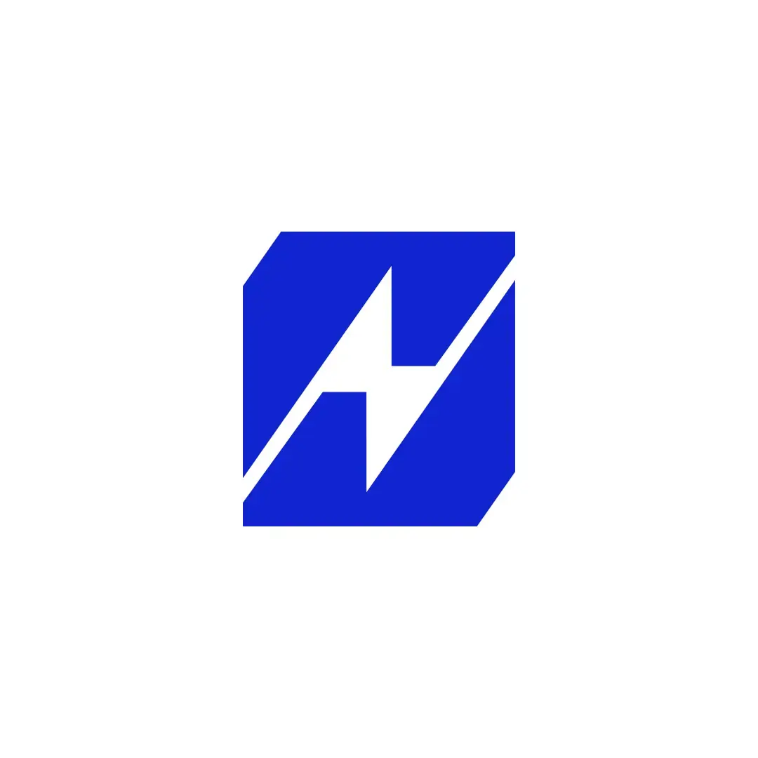 Electric blue CCI icon centred on a white square