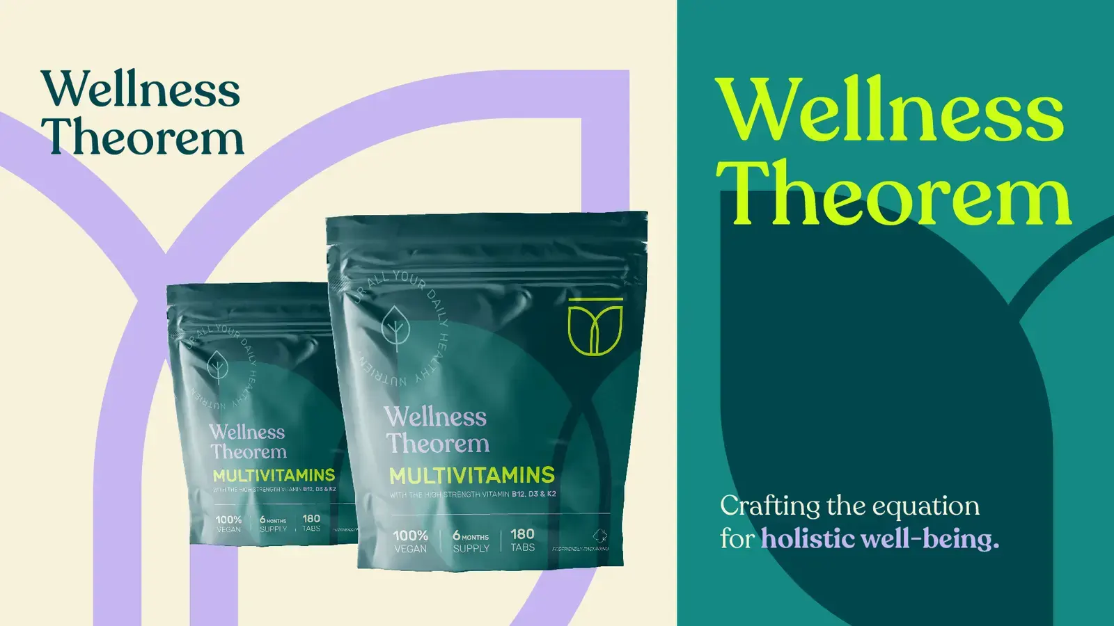 Wellness Theorem multivitamin packaging with a geometric emblem
