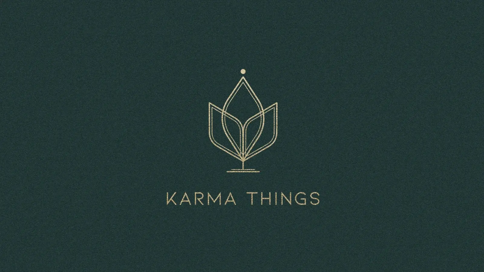 Gold Karma Things floral emblem and wordmark on deep forest green