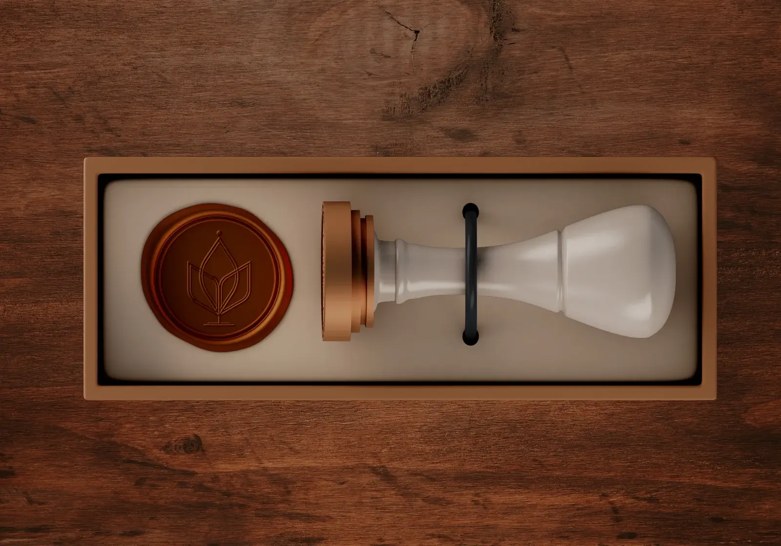 Karma Things floral wax-seal stamp presented in a wooden case