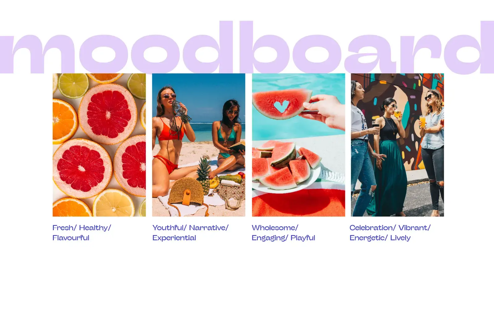 Mocktales moodboard combining citrus, friends, watermelon and celebration