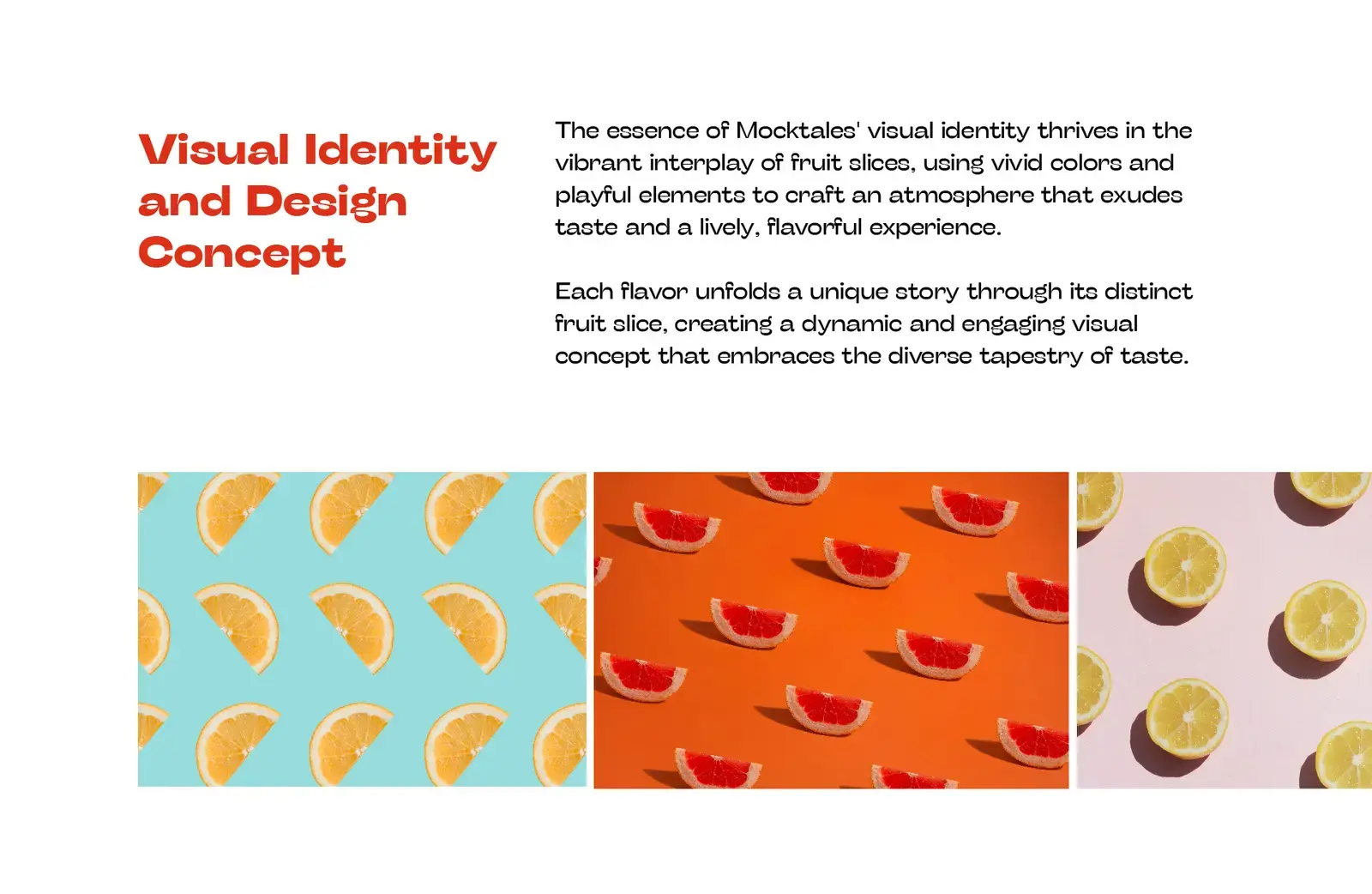 Mocktales visual concept with repeating citrus, watermelon and kiwi patterns