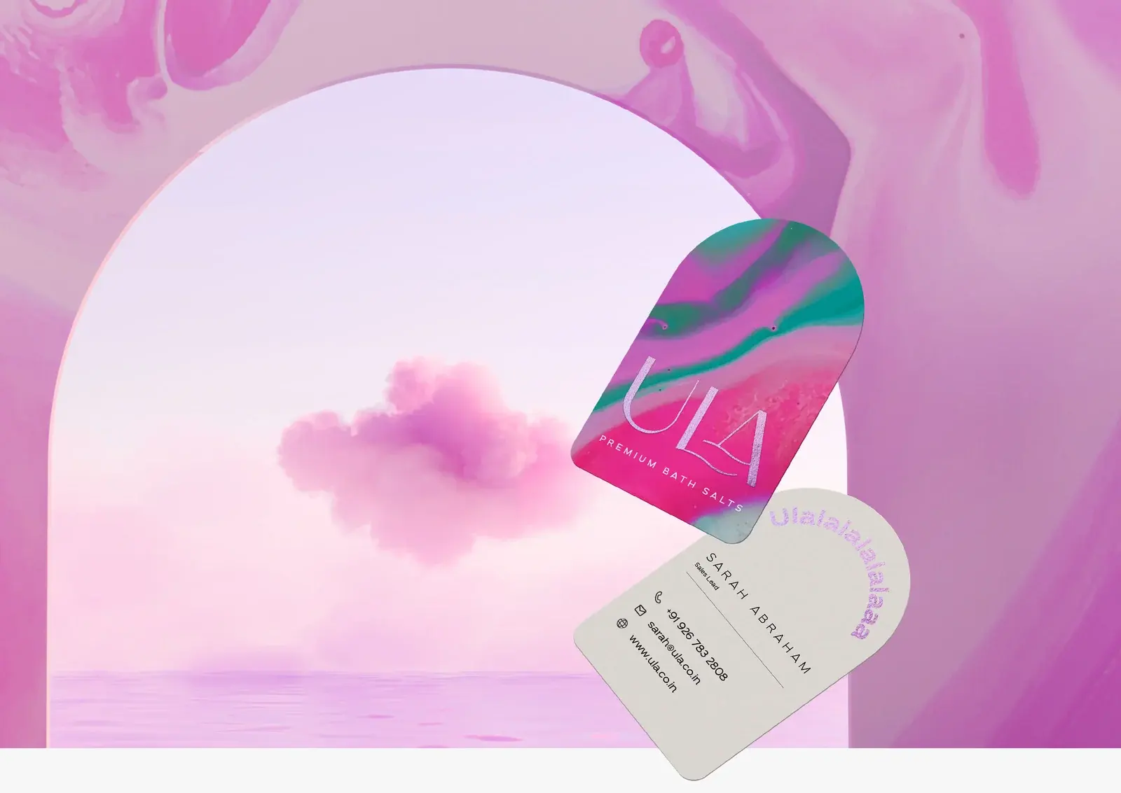 ULA arched seascape with a marbled business card and contact card