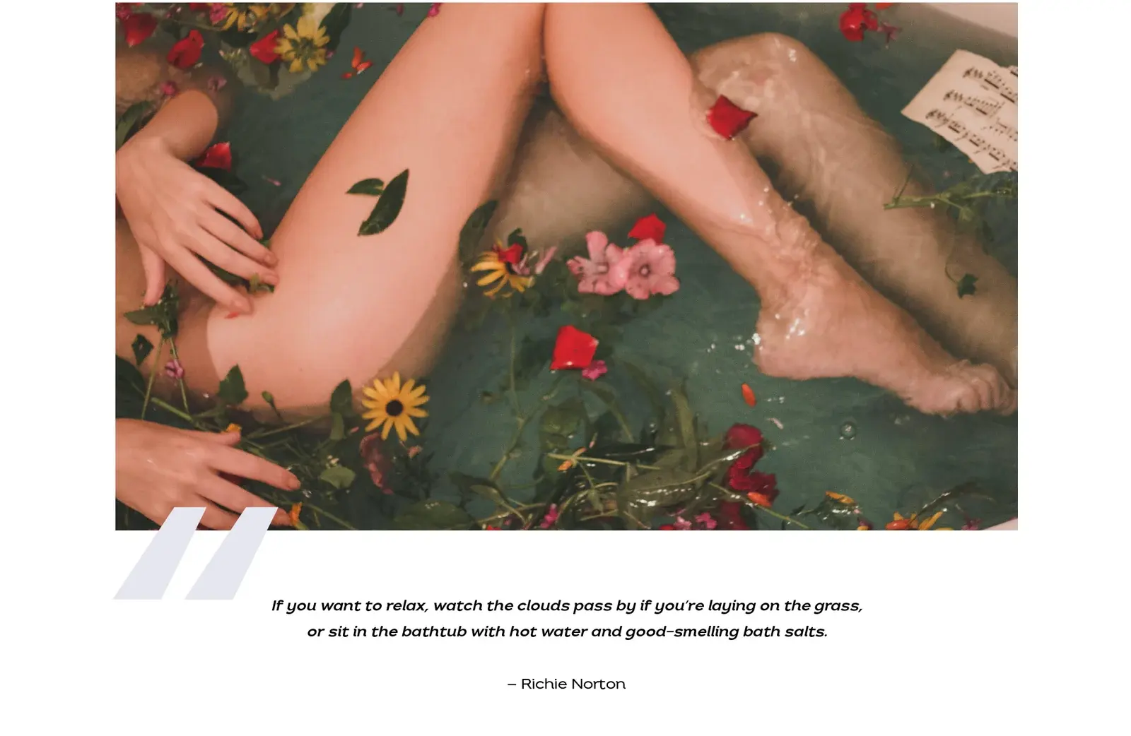 Flower-filled bath scene and quotation used to frame the ULA self-care mood