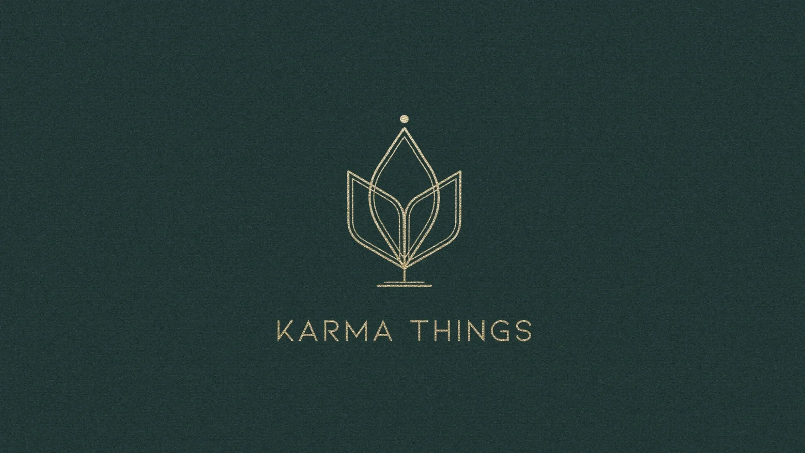 Gold Karma Things floral emblem and wordmark on deep forest green